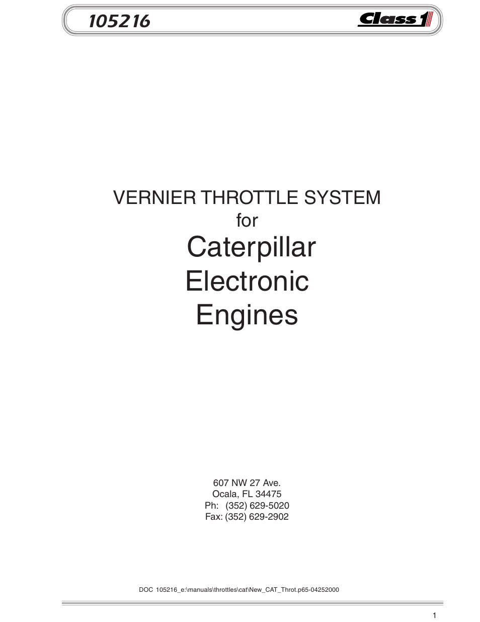 Class1 Throttle Interface CAT 105216 User Manual | 8 pages