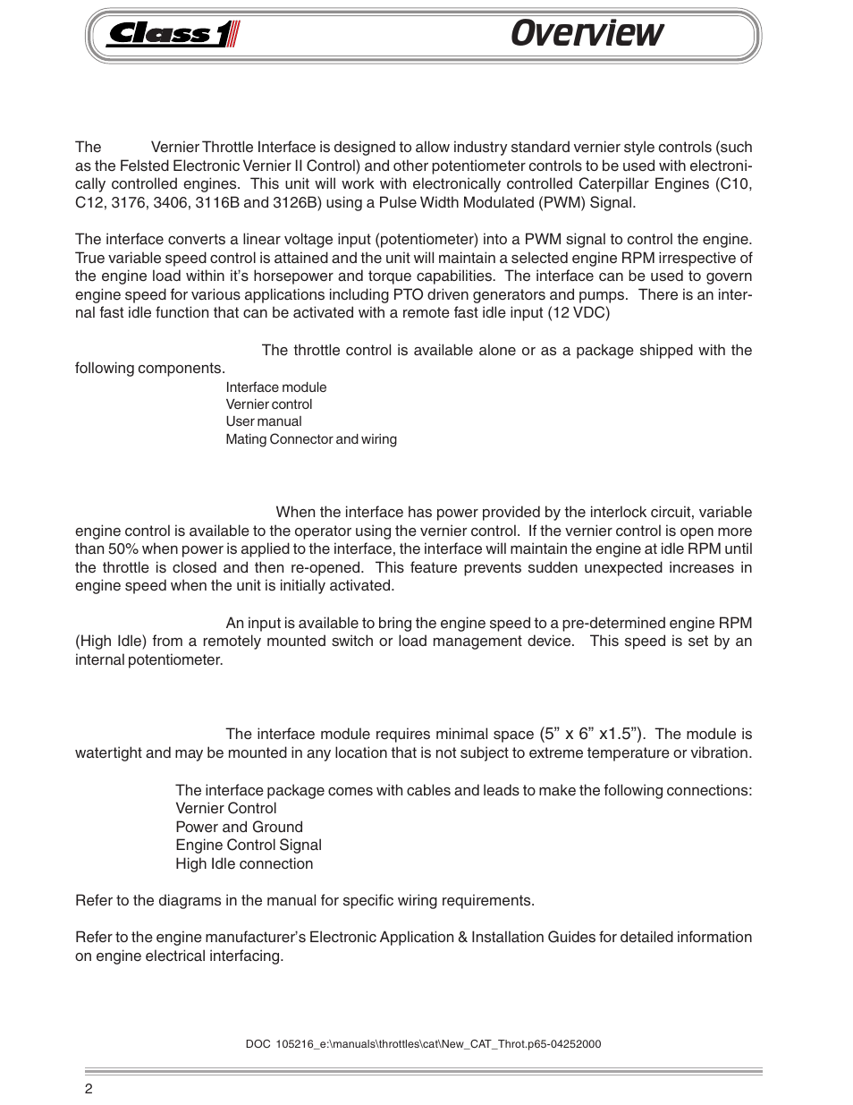 Overview | Class1 Throttle Interface CAT 105216 User Manual | Page 2 / 8