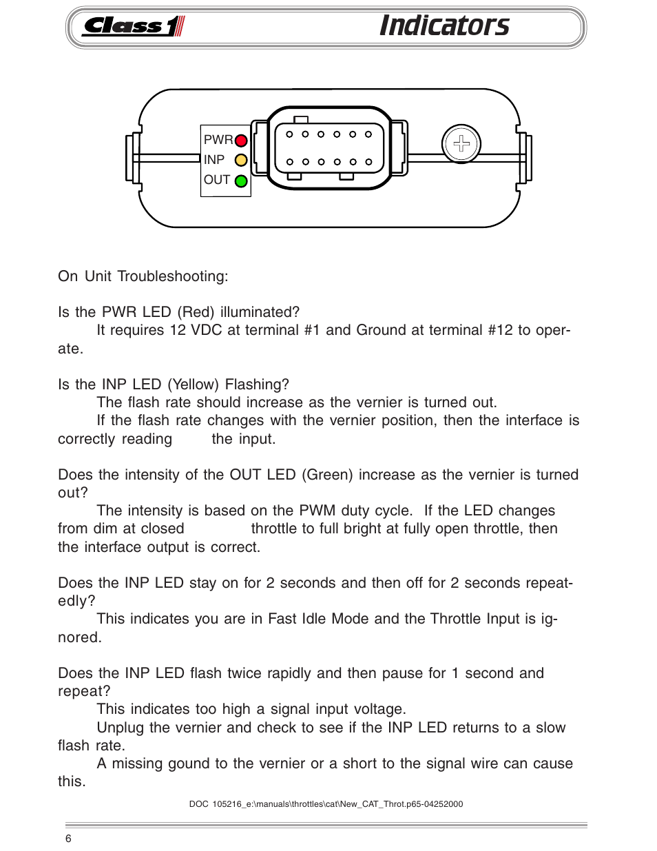 Indicators | Class1 Throttle Interface CAT 105216 User Manual | Page 6 / 8