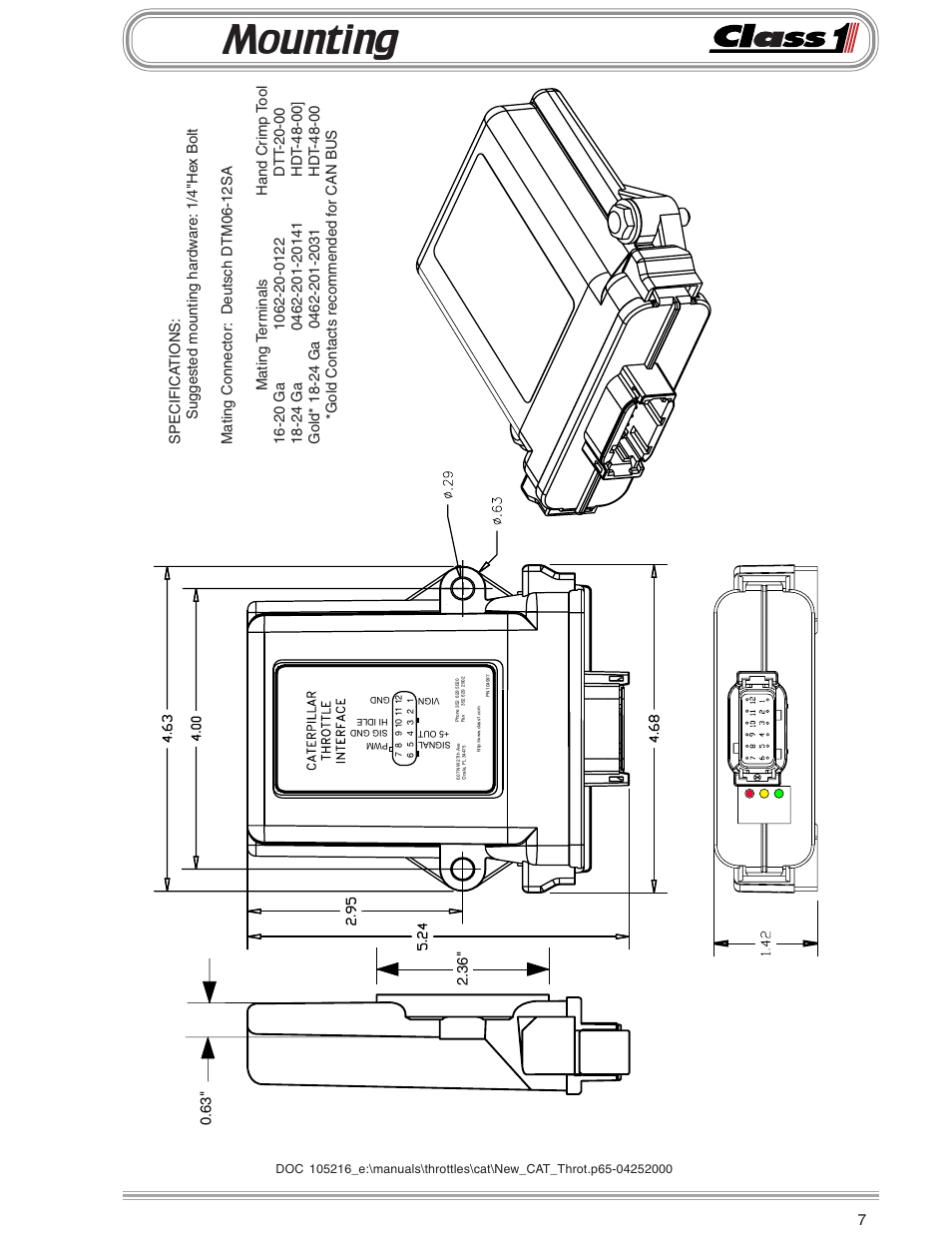 Mounting | Class1 Throttle Interface CAT 105216 User Manual | Page 7 / 8