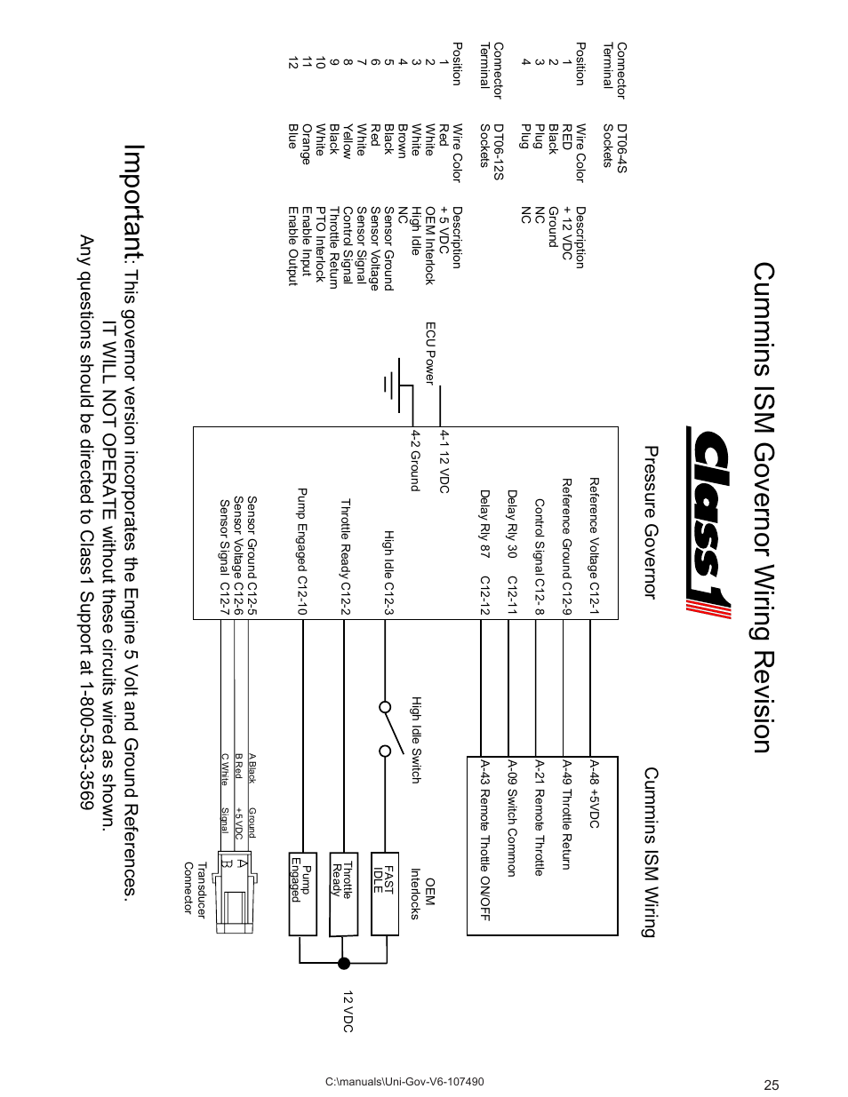 Ism wiring, Cummins ism governor wiring revision important, Cummins ism wiring | Pressure governor | Class1 107490 - UNI-Governor 107396 107269 software v  6 00 User Manual | Page 26 / 38