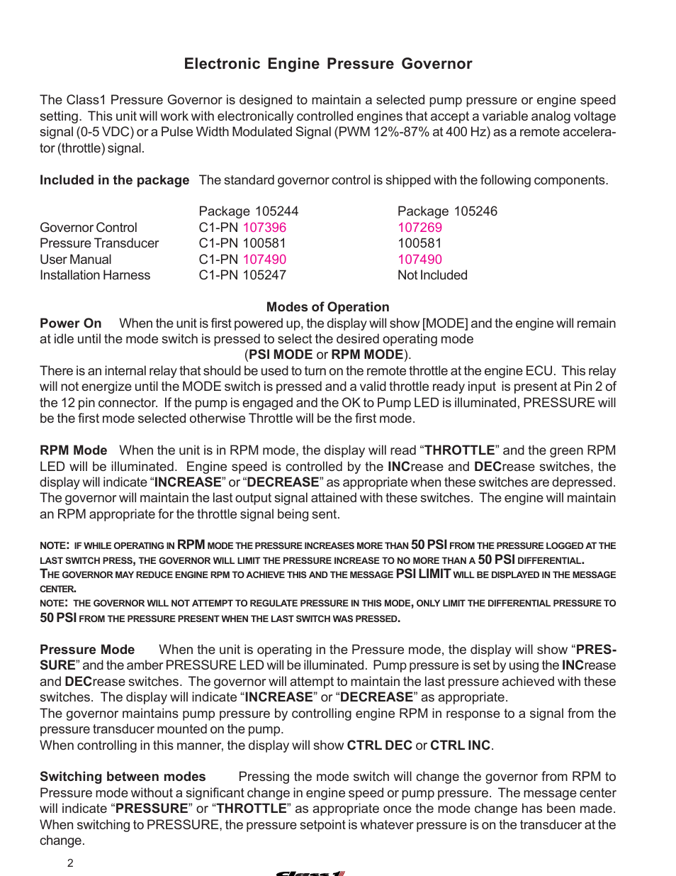 Overview, Electronic engine pressure governor | Class1 107490 - UNI-Governor 107396 107269 software v  6 00 User Manual | Page 3 / 38
