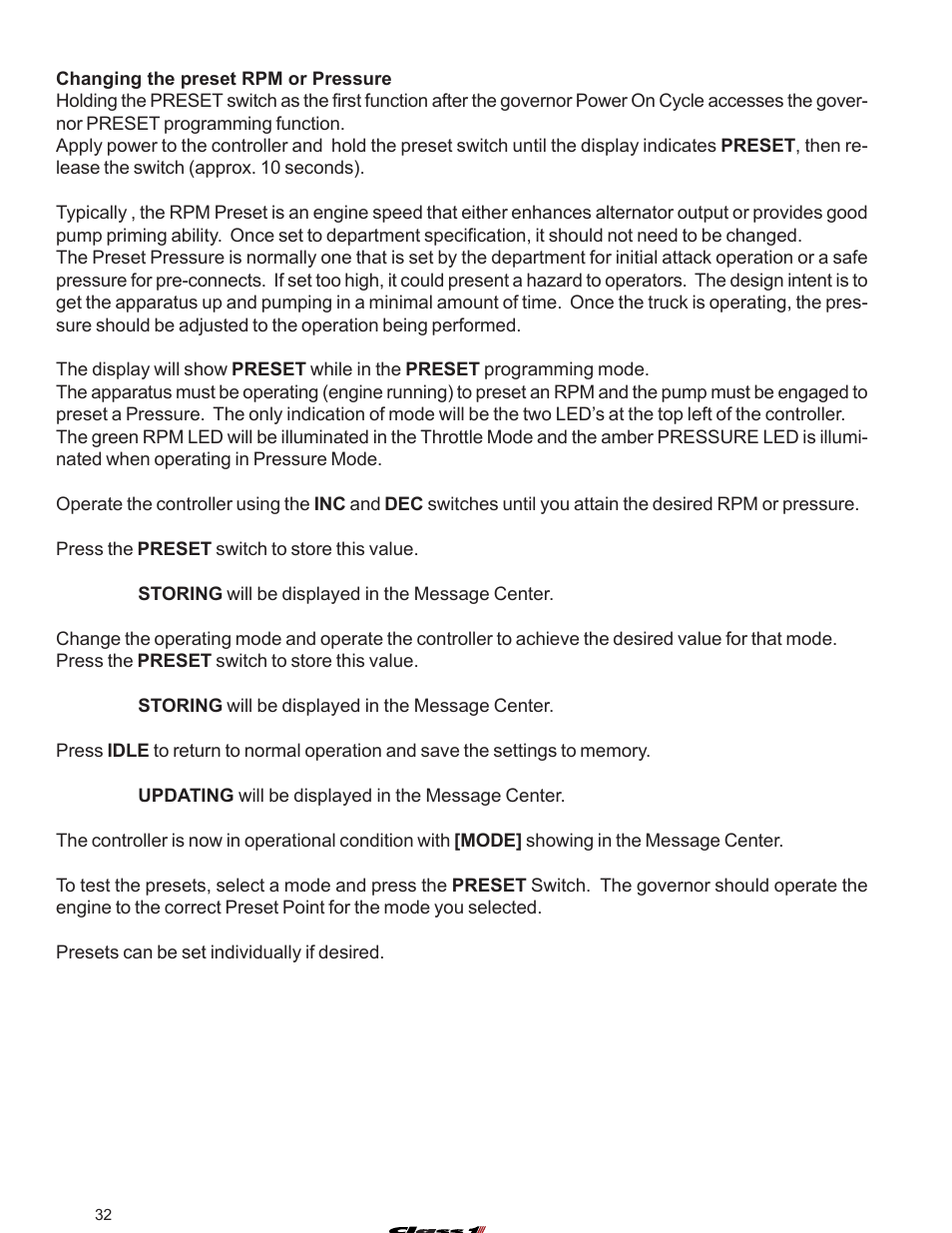 Preset programming | Class1 107490 - UNI-Governor 107396 107269 software v  6 00 User Manual | Page 33 / 38