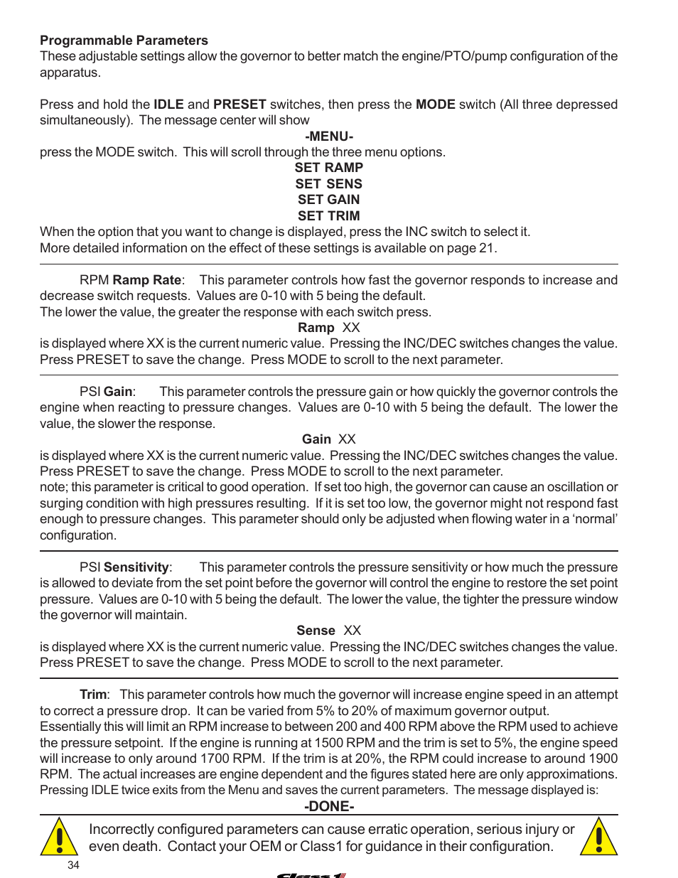 Parameter programming | Class1 107490 - UNI-Governor 107396 107269 software v  6 00 User Manual | Page 35 / 38