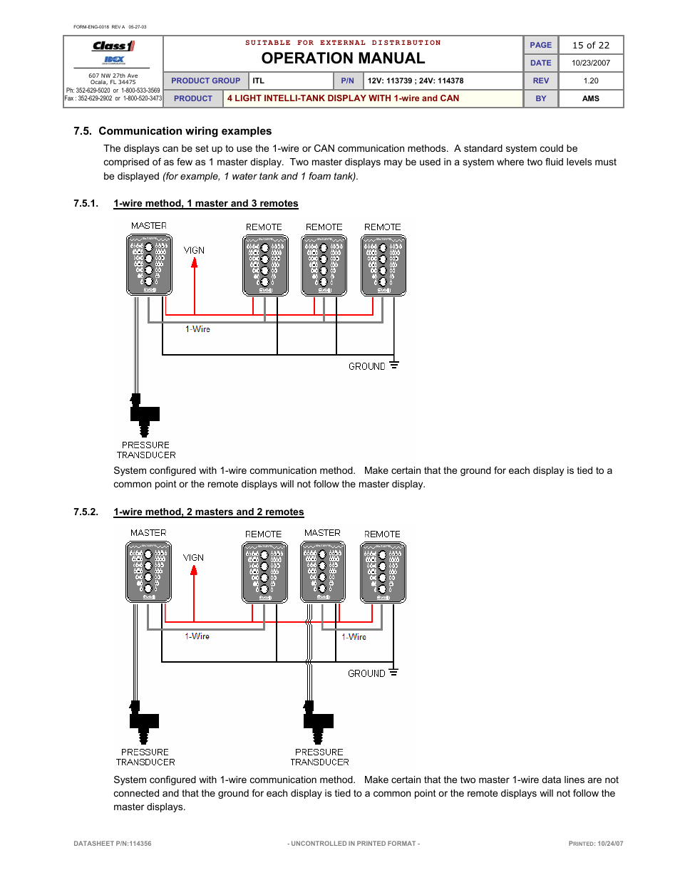 Operation manual, Communication wiring examples | Class1 114356 - ITL 4LT with 1-wire and CAN COM 113739 114378 User Manual | Page 16 / 24