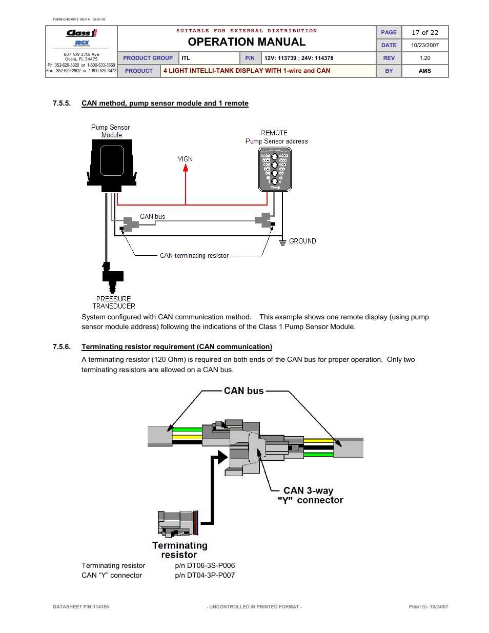 Operation manual | Class1 114356 - ITL 4LT with 1-wire and CAN COM 113739 114378 User Manual | Page 18 / 24