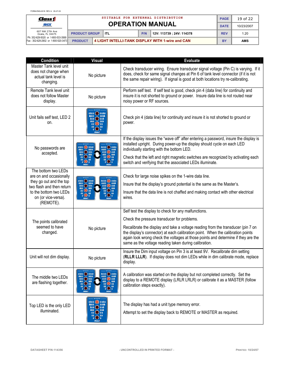 Operation manual | Class1 114356 - ITL 4LT with 1-wire and CAN COM 113739 114378 User Manual | Page 20 / 24