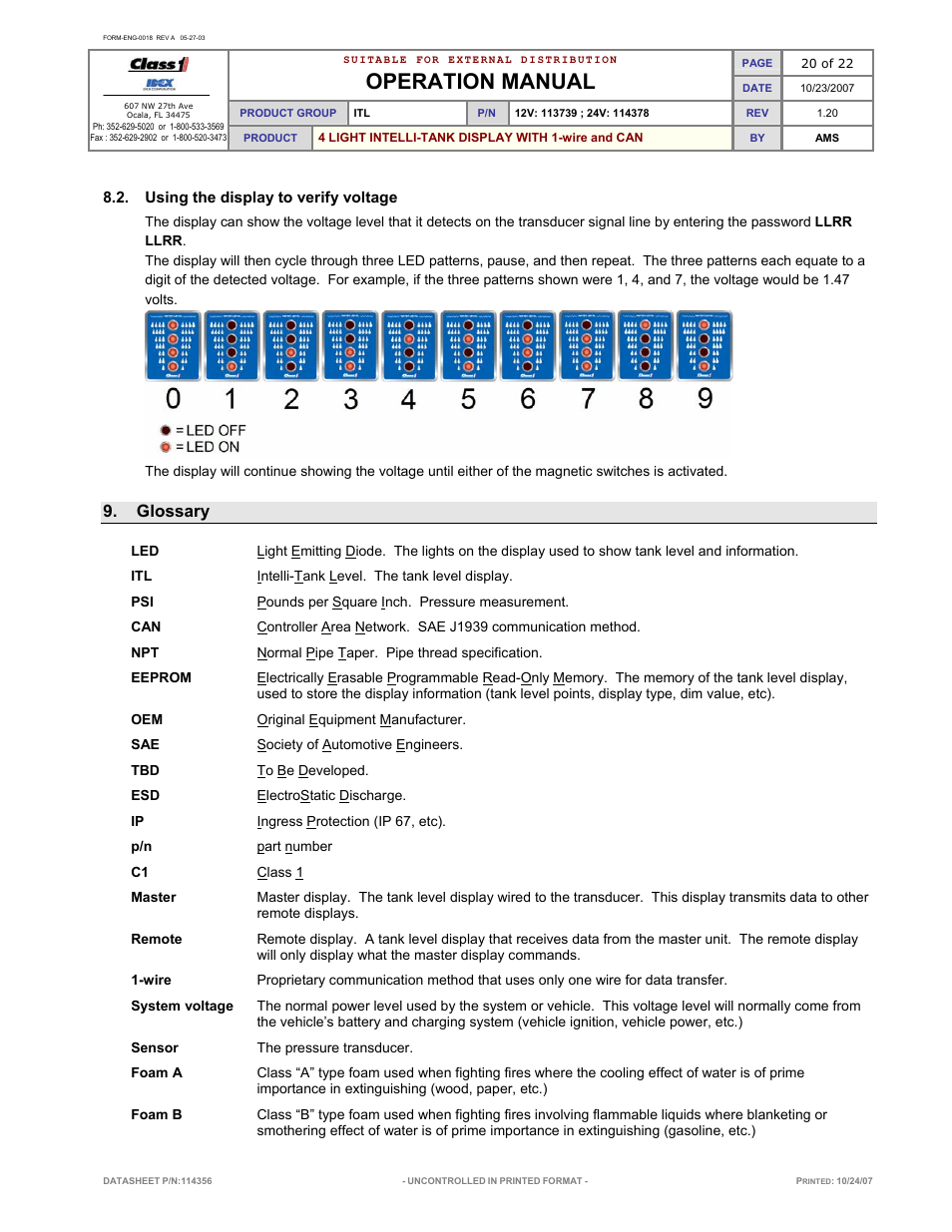 Operation manual, Glossary | Class1 114356 - ITL 4LT with 1-wire and CAN COM 113739 114378 User Manual | Page 21 / 24