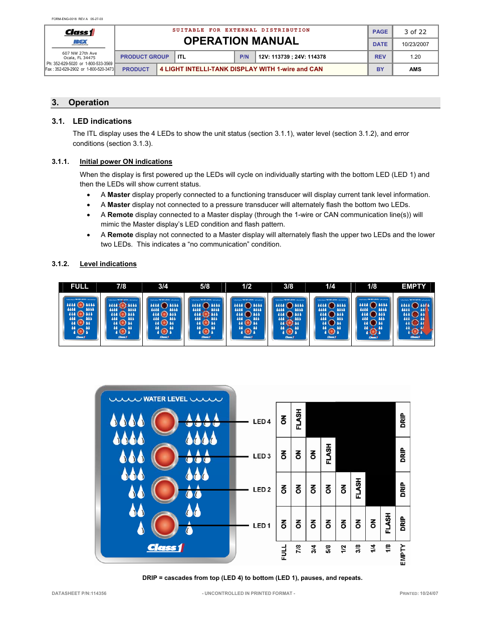 Operation manual, Operation | Class1 114356 - ITL 4LT with 1-wire and CAN COM 113739 114378 User Manual | Page 4 / 24