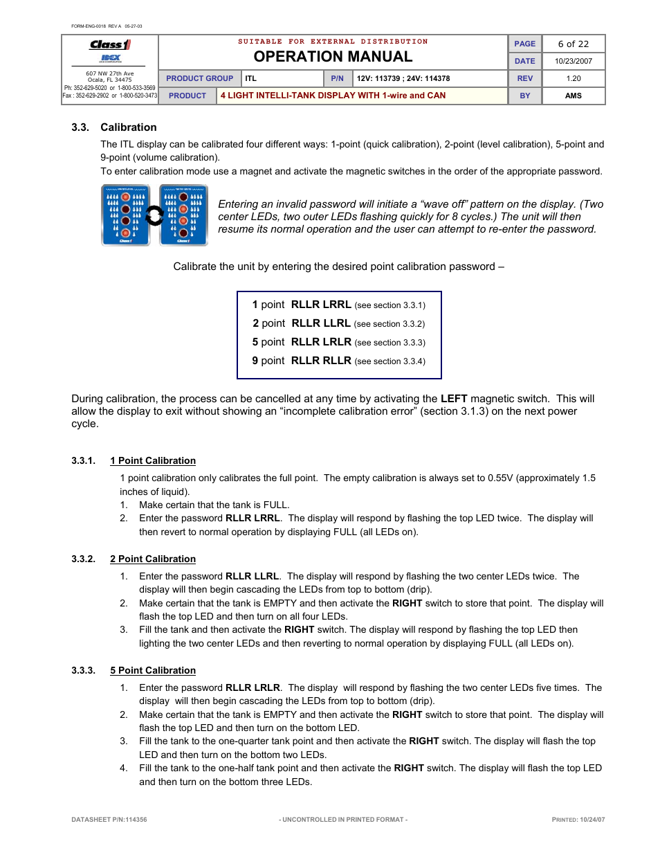 Operation manual | Class1 114356 - ITL 4LT with 1-wire and CAN COM 113739 114378 User Manual | Page 7 / 24