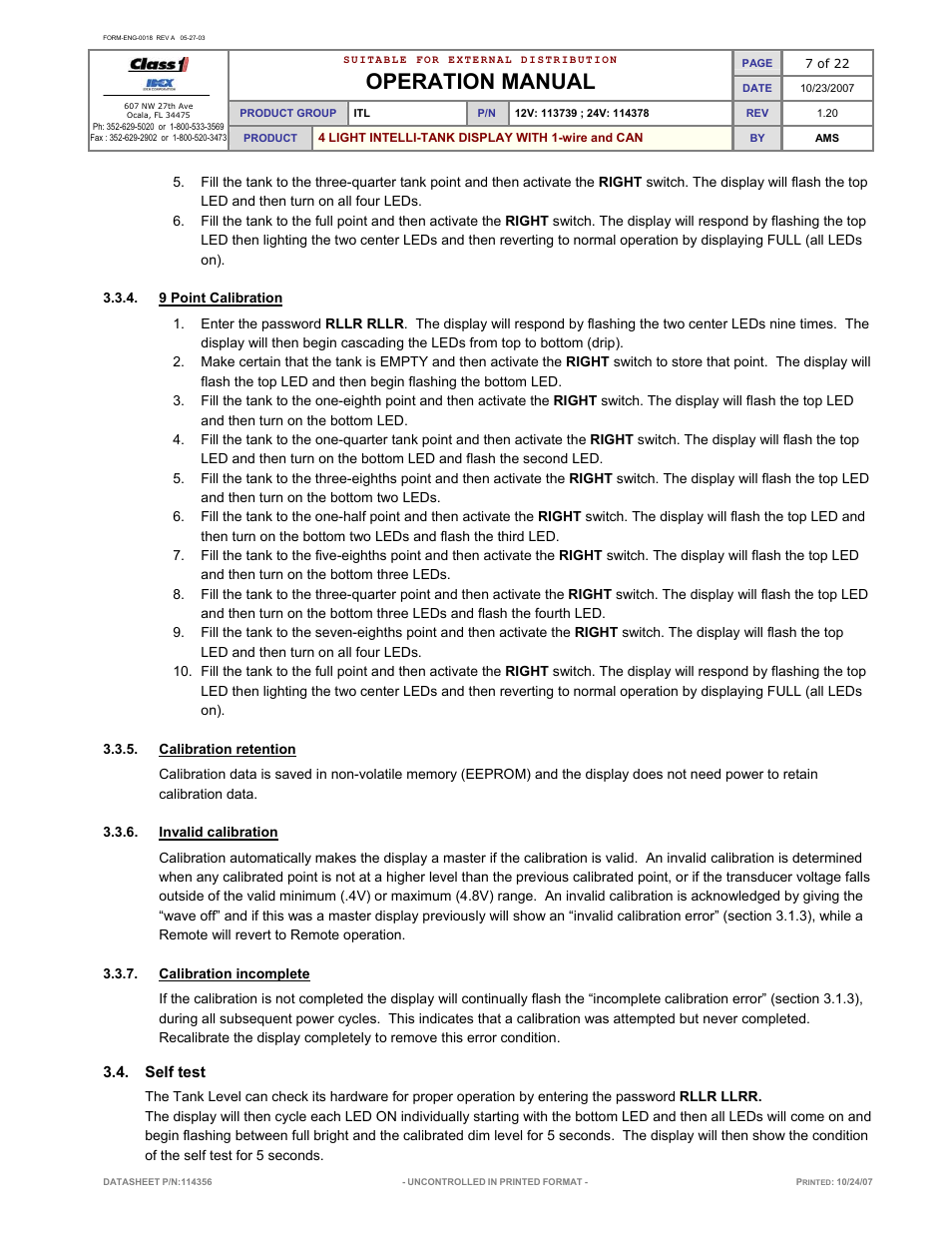 Operation manual | Class1 114356 - ITL 4LT with 1-wire and CAN COM 113739 114378 User Manual | Page 8 / 24