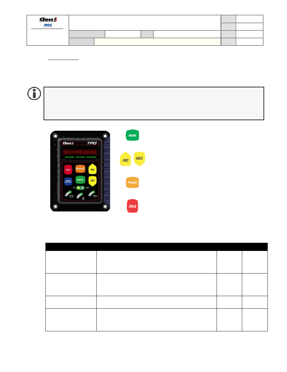 Pressure mode, Technical data sheet | Class1 117155 - TPG Governor - 117684  EXTERNAL User Manual | Page 11 / 30