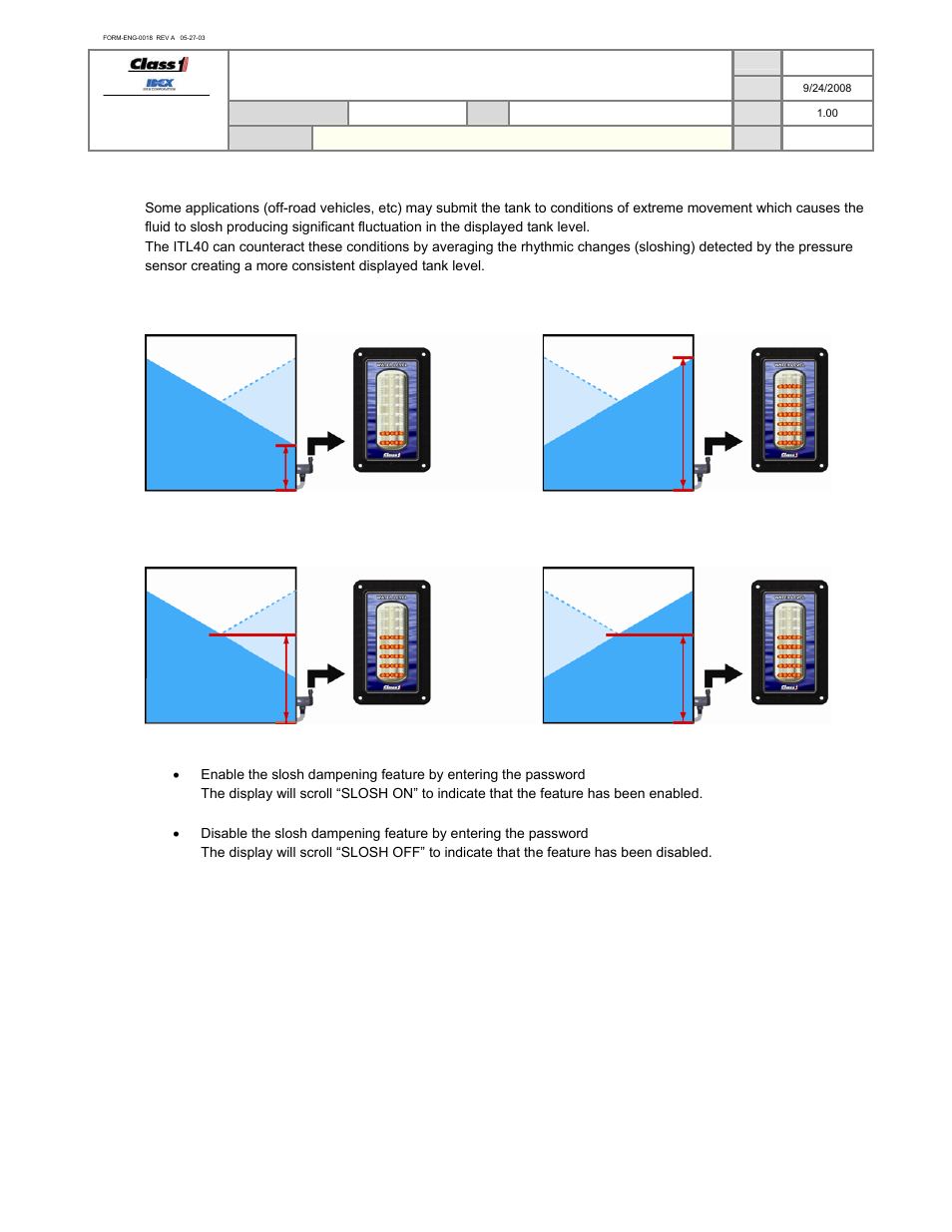 Operation manual, Slosh dampening feature | Class1 118253 - ITL40 108404-XX - Full User Manual | Page 14 / 26