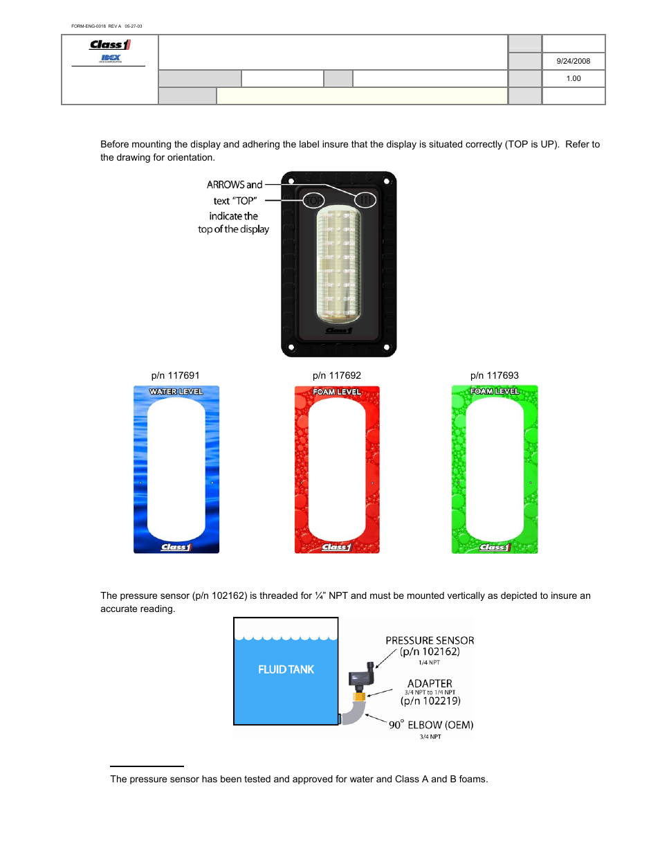 Operation manual, Label orientation, Pressure sensor | Class1 118253 - ITL40 108404-XX - Full User Manual | Page 17 / 26
