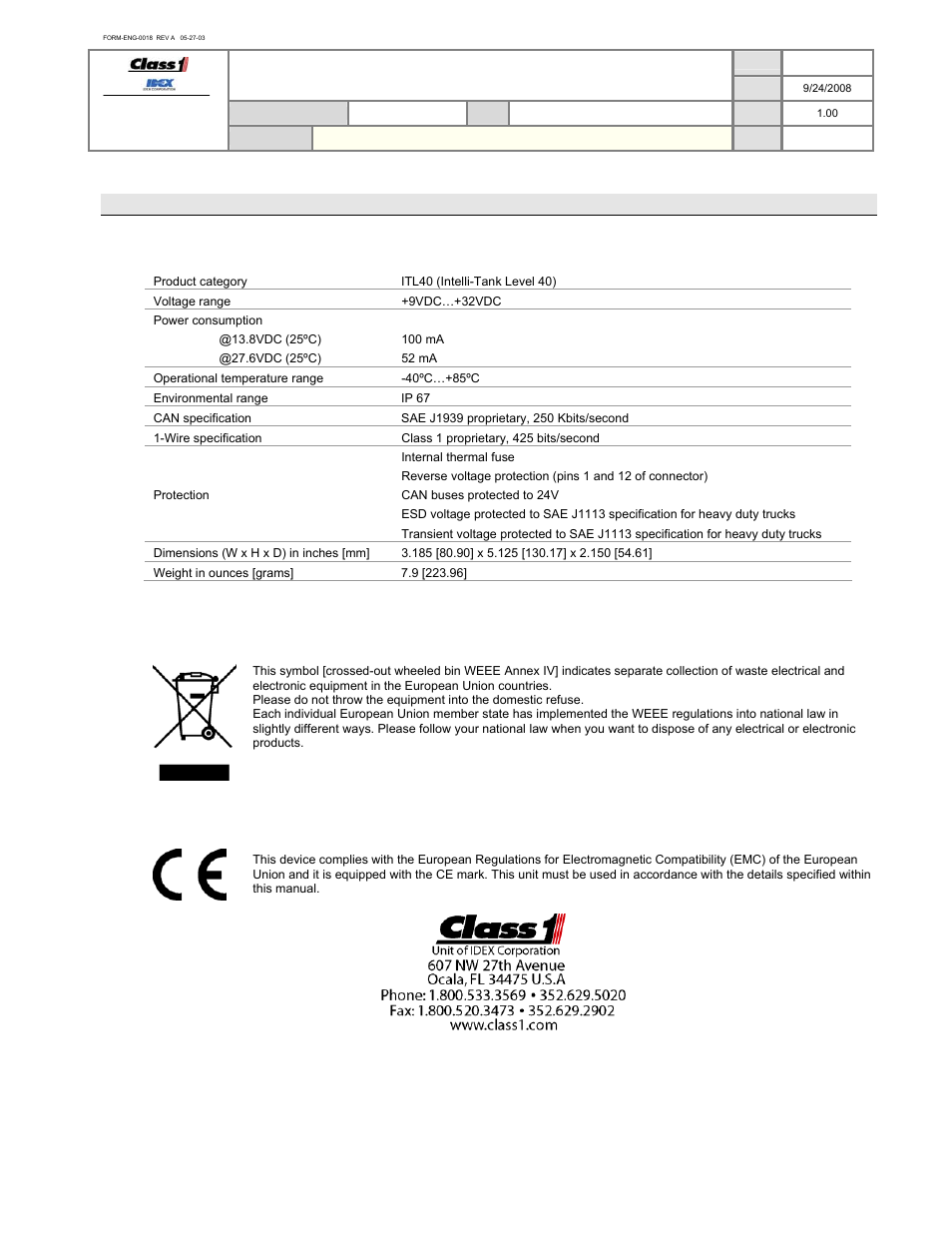 Operation manual, Technical details | Class1 118253 - ITL40 108404-XX - Full User Manual | Page 25 / 26