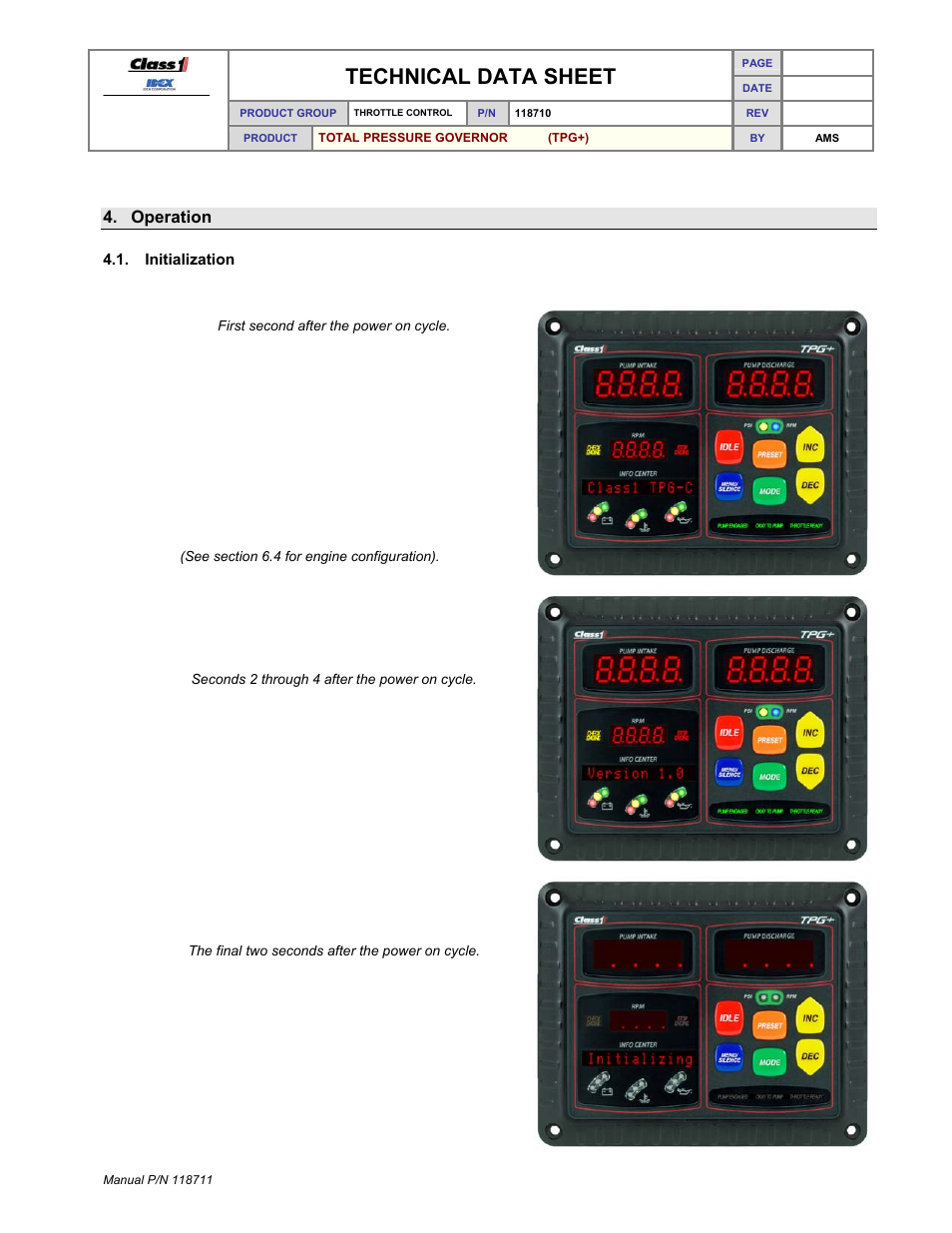 Technical data sheet, Operation | Class1 118711 - TPG+ Governor - 118710  EXTERNAL User Manual | Page 10 / 31