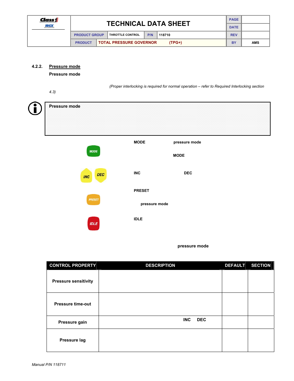 Technical data sheet | Class1 118711 - TPG+ Governor - 118710  EXTERNAL User Manual | Page 12 / 31