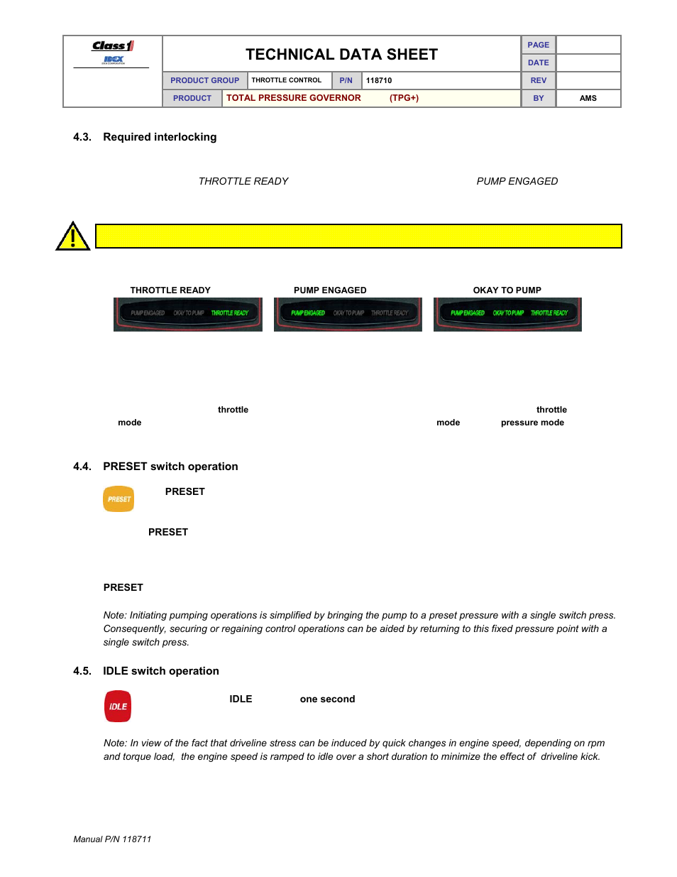 Technical data sheet | Class1 118711 - TPG+ Governor - 118710  EXTERNAL User Manual | Page 13 / 31