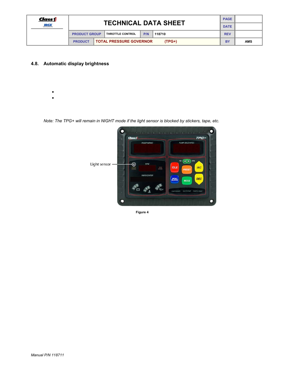 Technical data sheet | Class1 118711 - TPG+ Governor - 118710  EXTERNAL User Manual | Page 17 / 31