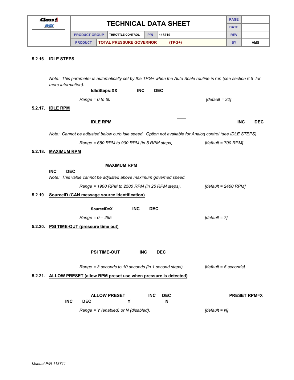 Technical data sheet | Class1 118711 - TPG+ Governor - 118710  EXTERNAL User Manual | Page 23 / 31