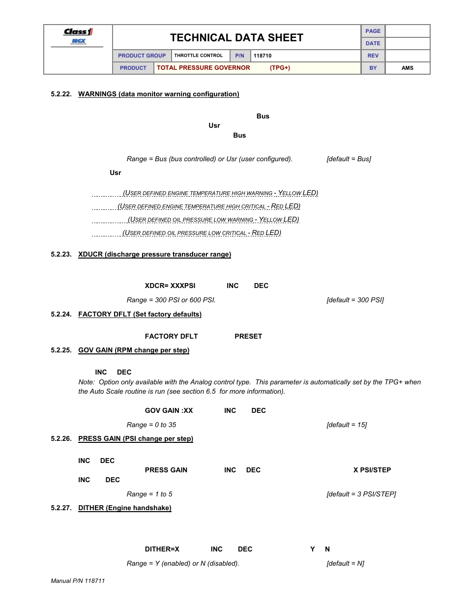 Technical data sheet | Class1 118711 - TPG+ Governor - 118710  EXTERNAL User Manual | Page 24 / 31