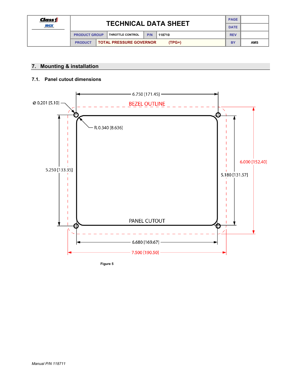 Technical data sheet, Mounting & installation | Class1 118711 - TPG+ Governor - 118710  EXTERNAL User Manual | Page 29 / 31