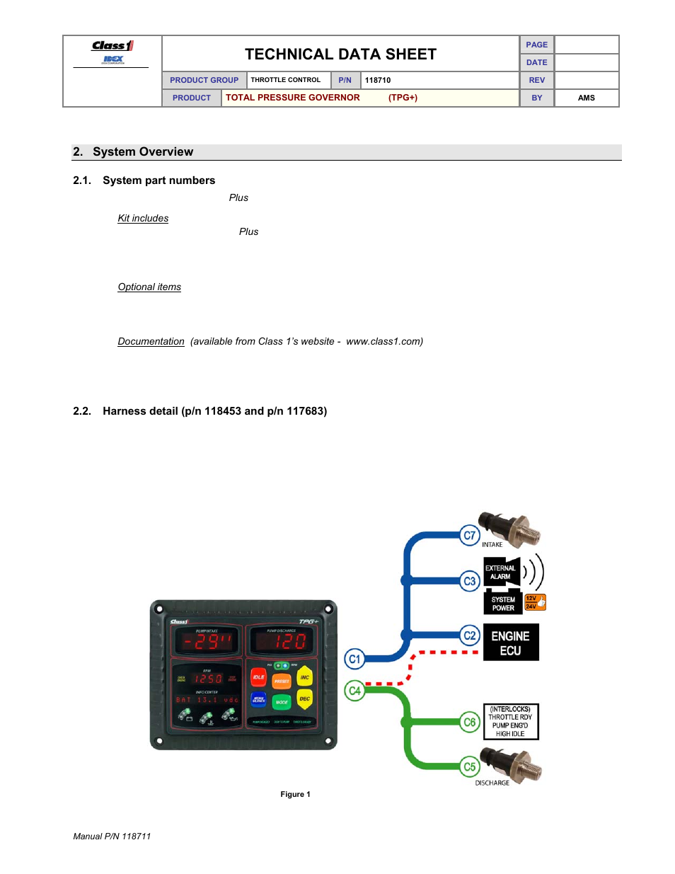 Technical data sheet, System overview | Class1 118711 - TPG+ Governor - 118710  EXTERNAL User Manual | Page 5 / 31