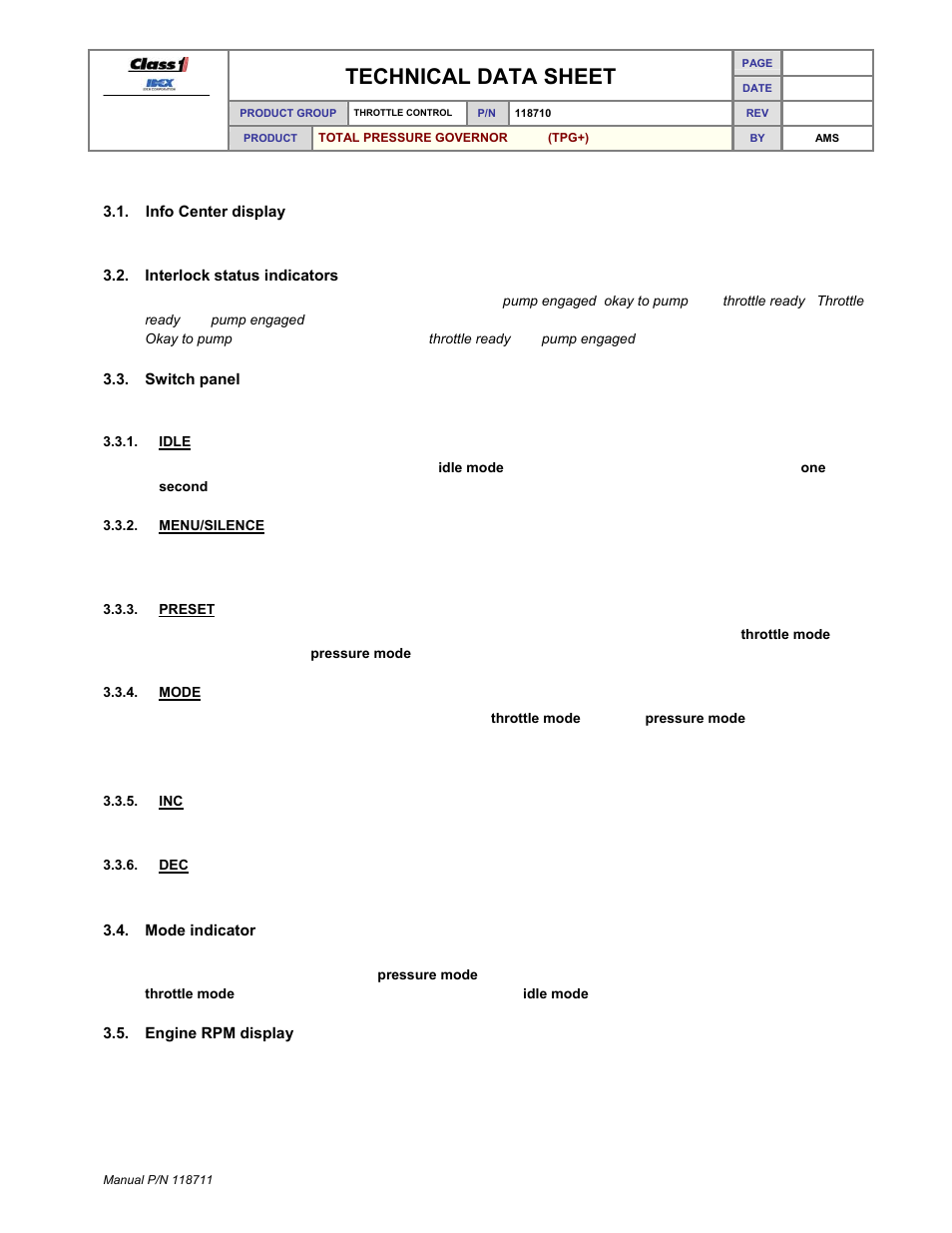 Technical data sheet | Class1 118711 - TPG+ Governor - 118710  EXTERNAL User Manual | Page 8 / 31