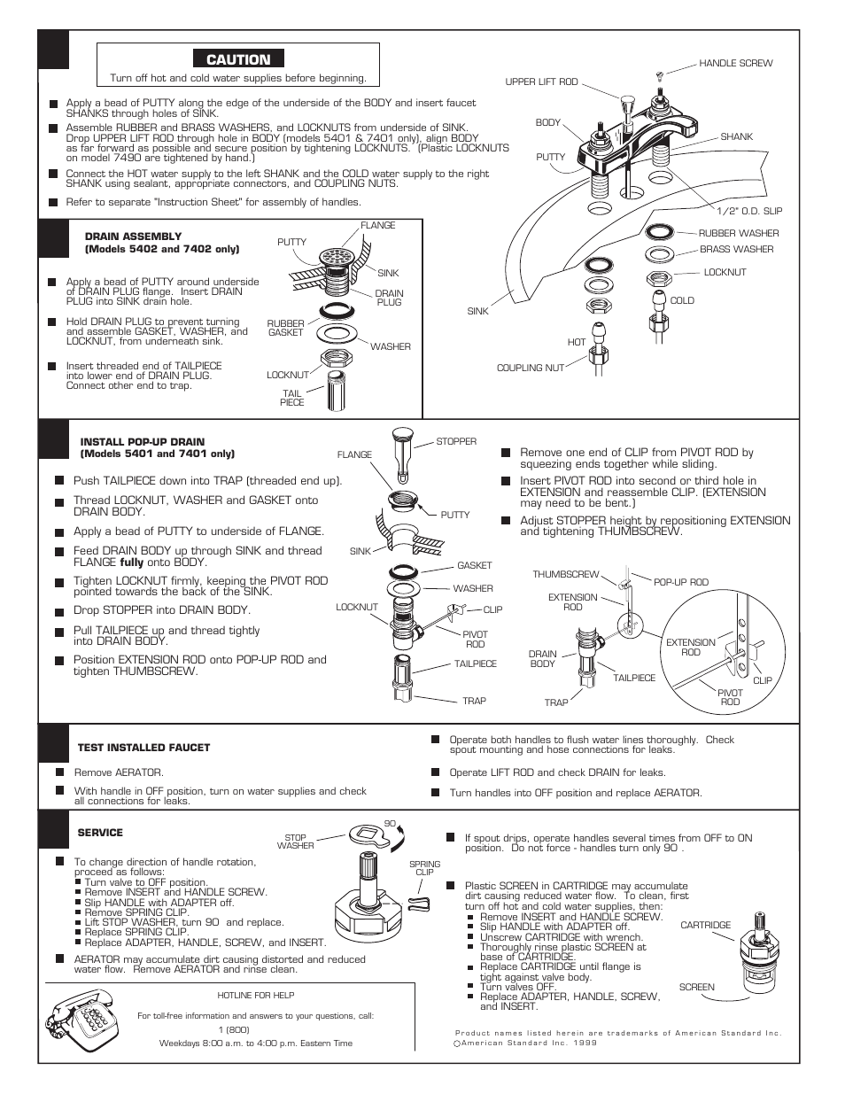 Caution | American Standard 4" Centerset Lavatory and Bar Sink Faucets 5400 Series User Manual | Page 2 / 2