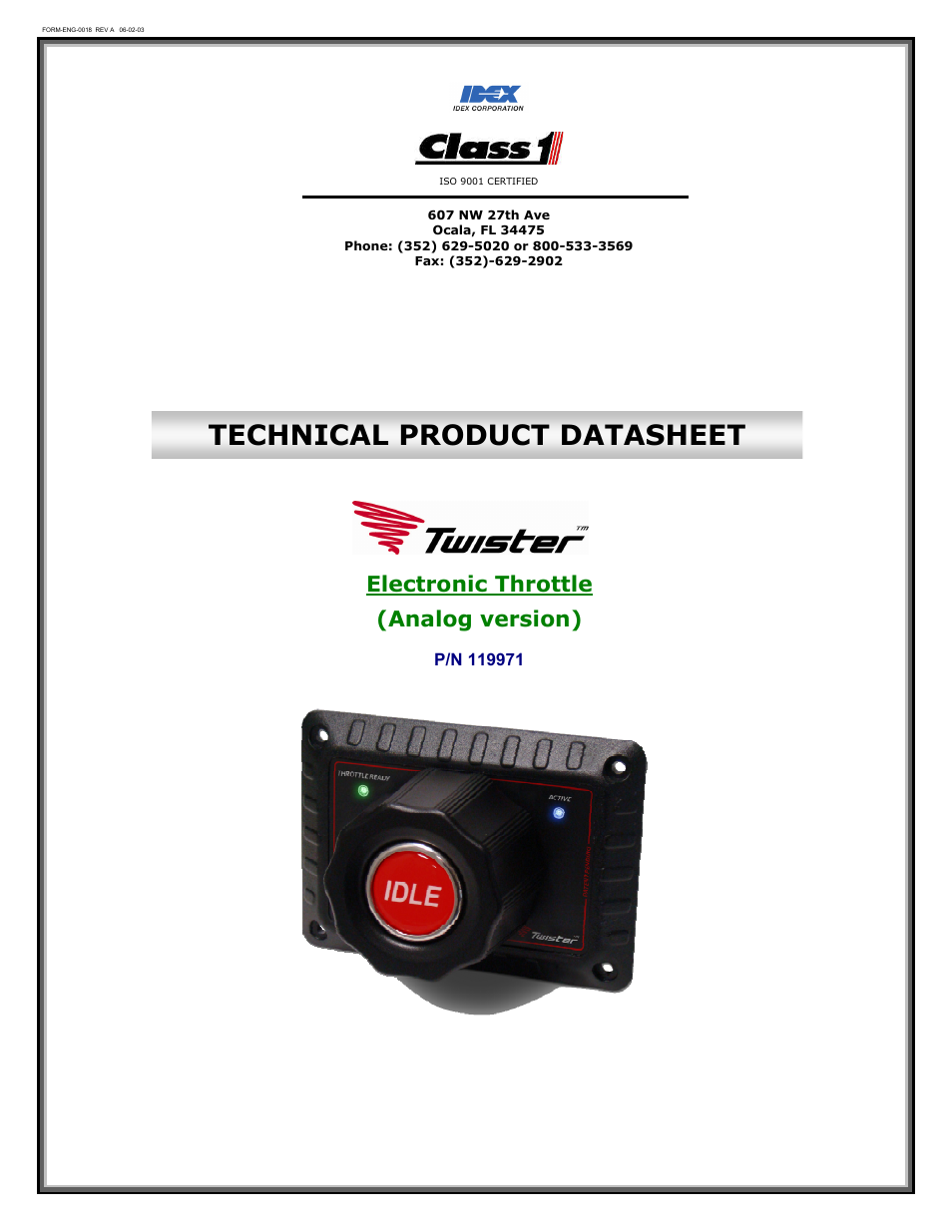 Class1 119971 - Twister Electronic Throttle ANALOG - 120478  EXTERNAL User Manual | 17 pages