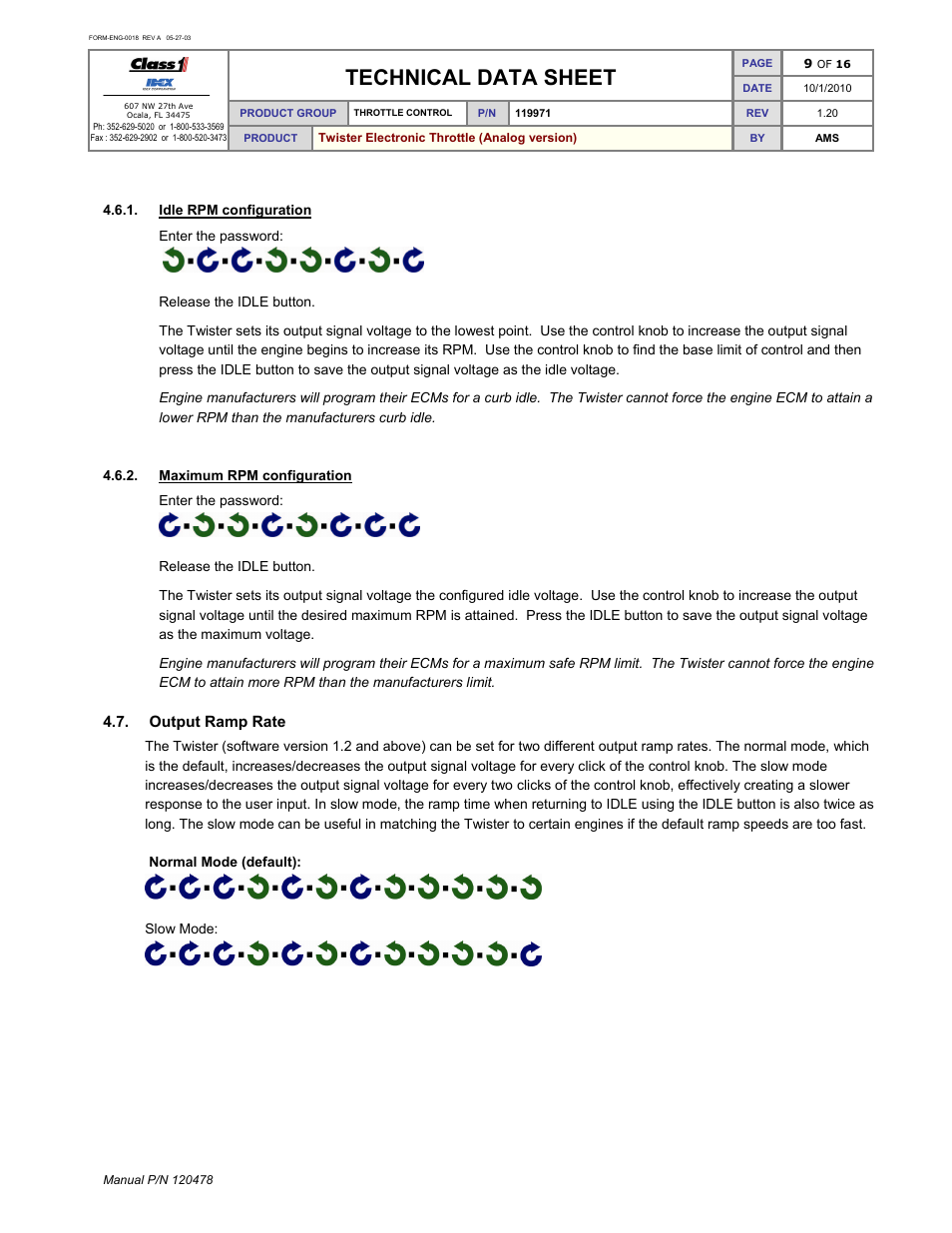 Technical data sheet | Class1 119971 - Twister Electronic Throttle ANALOG - 120478  EXTERNAL User Manual | Page 10 / 17