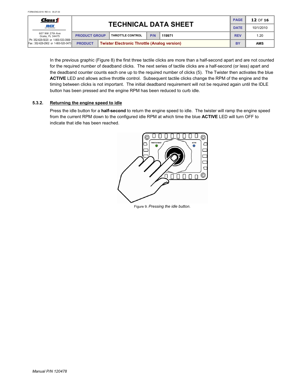 Technical data sheet | Class1 119971 - Twister Electronic Throttle ANALOG - 120478  EXTERNAL User Manual | Page 13 / 17
