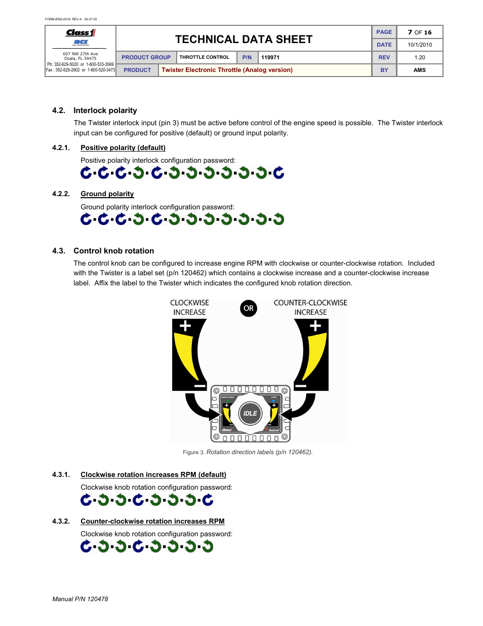 Technical data sheet | Class1 119971 - Twister Electronic Throttle ANALOG - 120478  EXTERNAL User Manual | Page 8 / 17