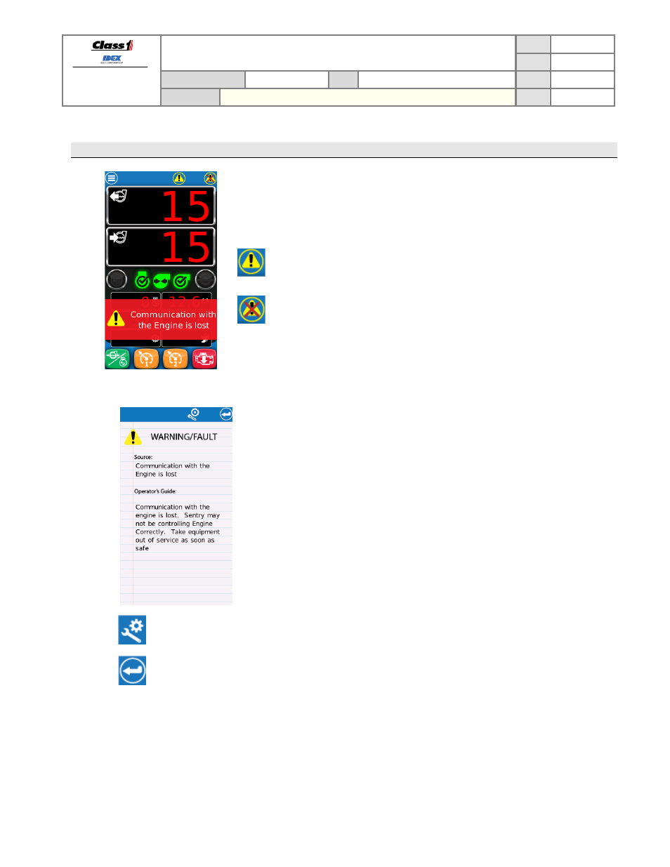 Warning and error messages, First level message information (operator), N 5) | Technical data sheet | Class1 3041-10X-00-CL1 - Sentry Governor -  EXTERNAL User Manual | Page 15 / 36