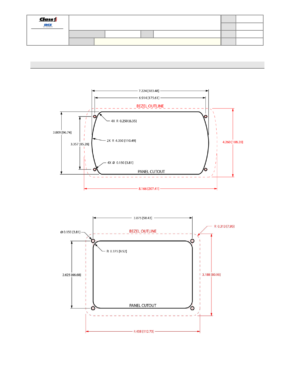 Mounting & installation, Panel cutout dimensions (sentry), Panel cutout dimensions (twister) | Technical data sheet | Class1 3041-10X-00-CL1 - Sentry Governor -  EXTERNAL User Manual | Page 33 / 36