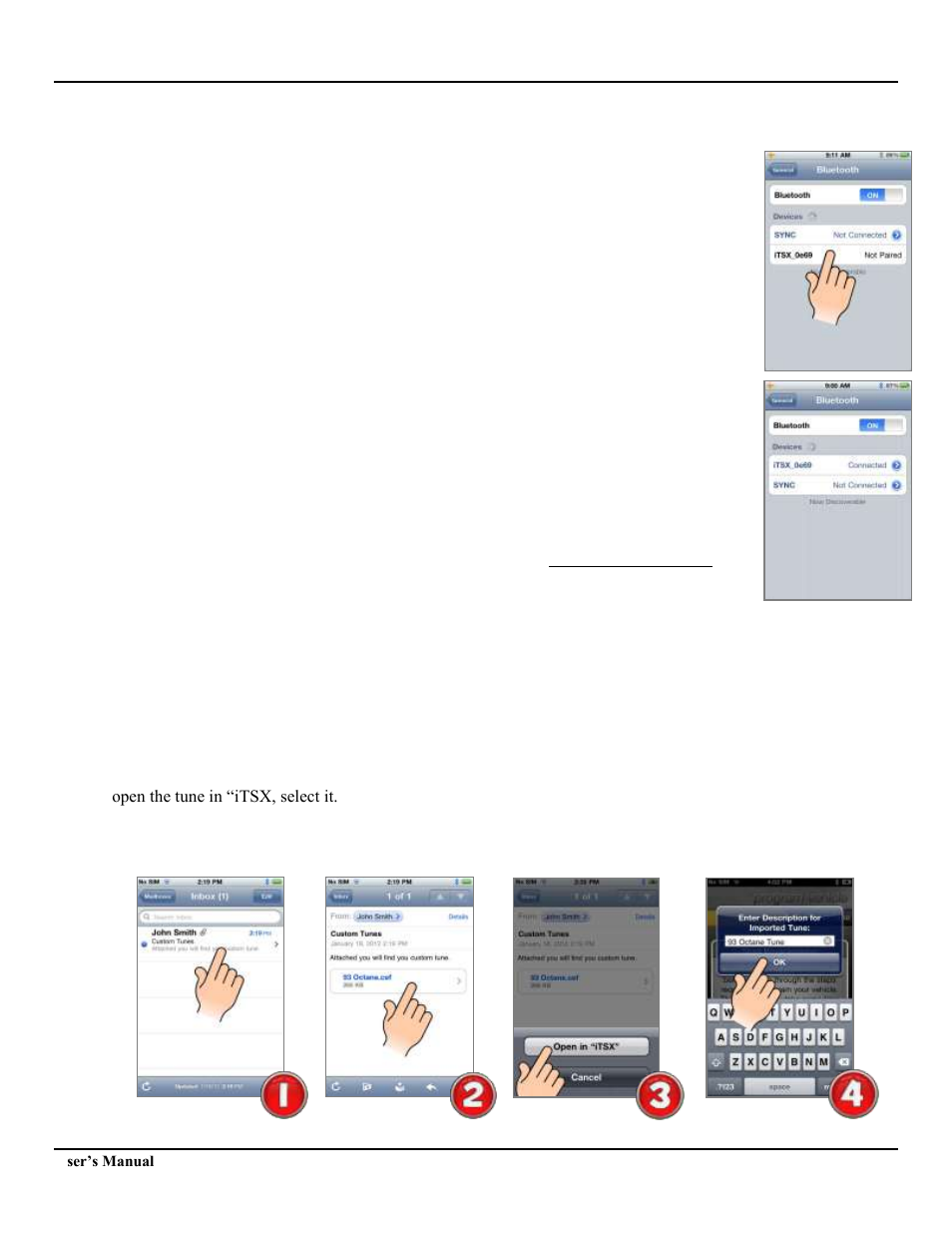 2 pairing the itsx accessory to your mobile device, 3 loading custom tunes to the itsx | SCT iTSX (Ford 4015,GM 4416) User Manual | Page 8 / 18