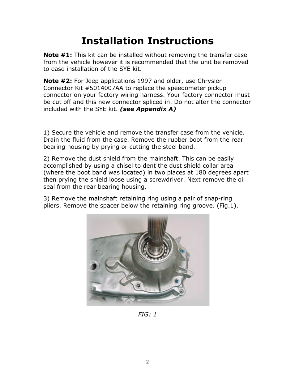 Installation instructions | JB Conversions 16-1201 HD Super Short SYE Kit for the NP231J User Manual | Page 2 / 12