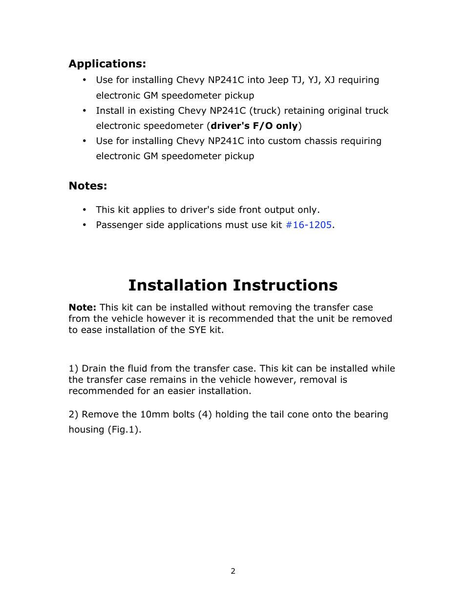 Installation instructions | JB Conversions 16-1207 HD Super Short SYE Kit for the NP241C User Manual | Page 2 / 16