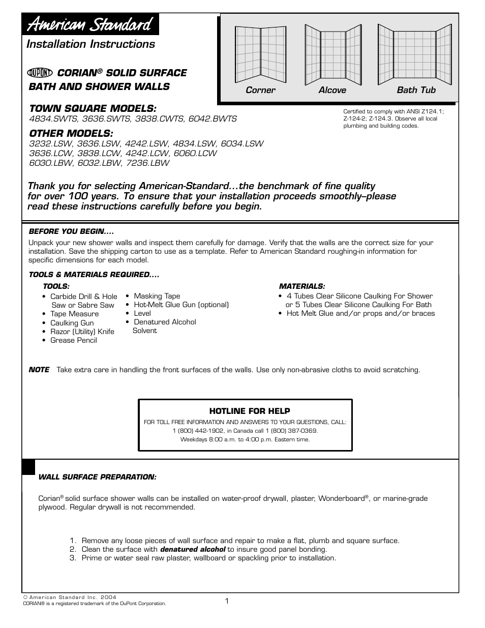 American Standard Town Square Shower Walls 4834.SWTS User Manual | 5 pages