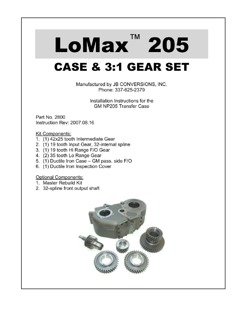 JB Conversions 2800 LoMax 205 User Manual | 23 pages