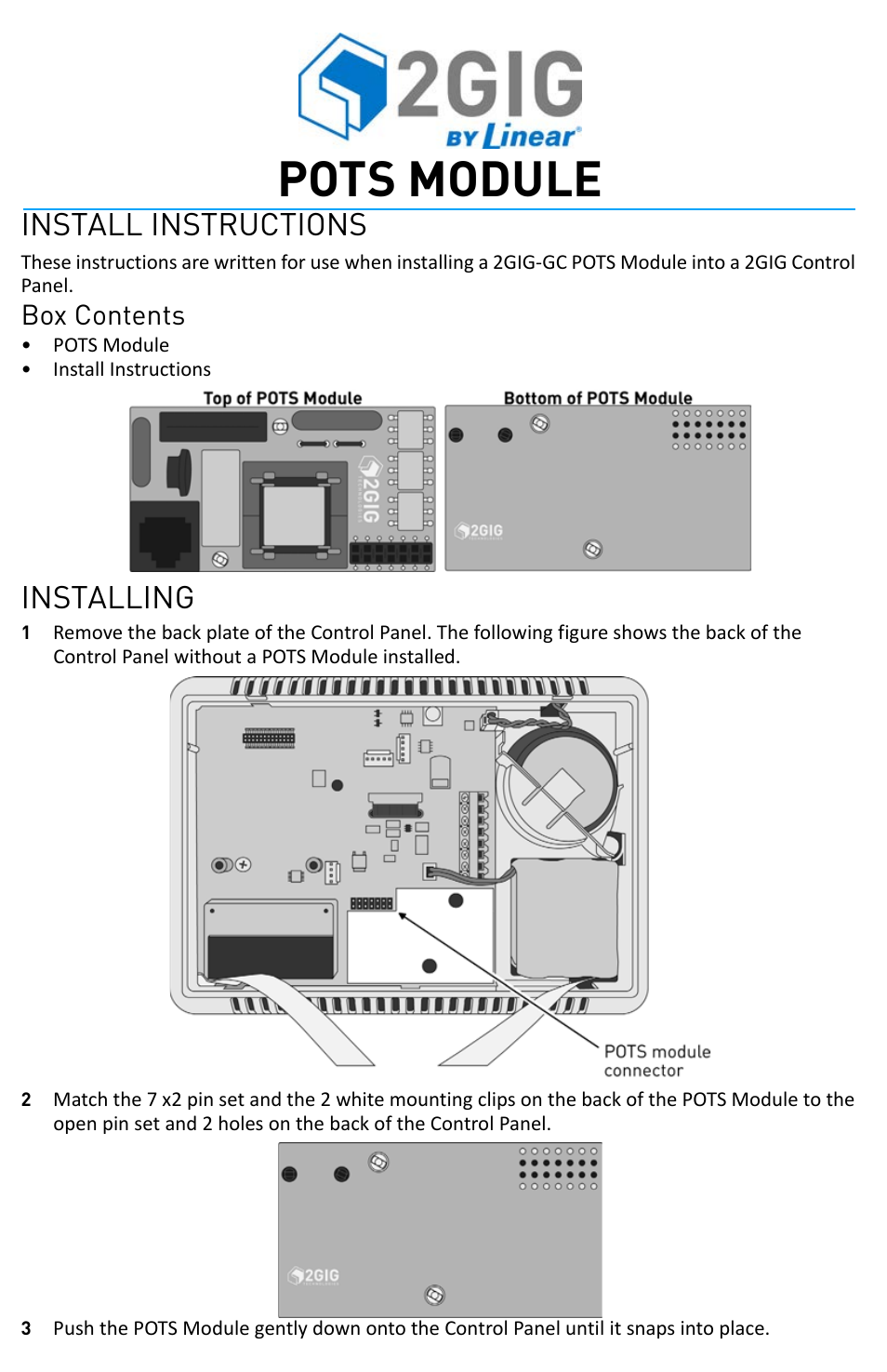 2GIG POTS MODULE User Manual | 2 pages