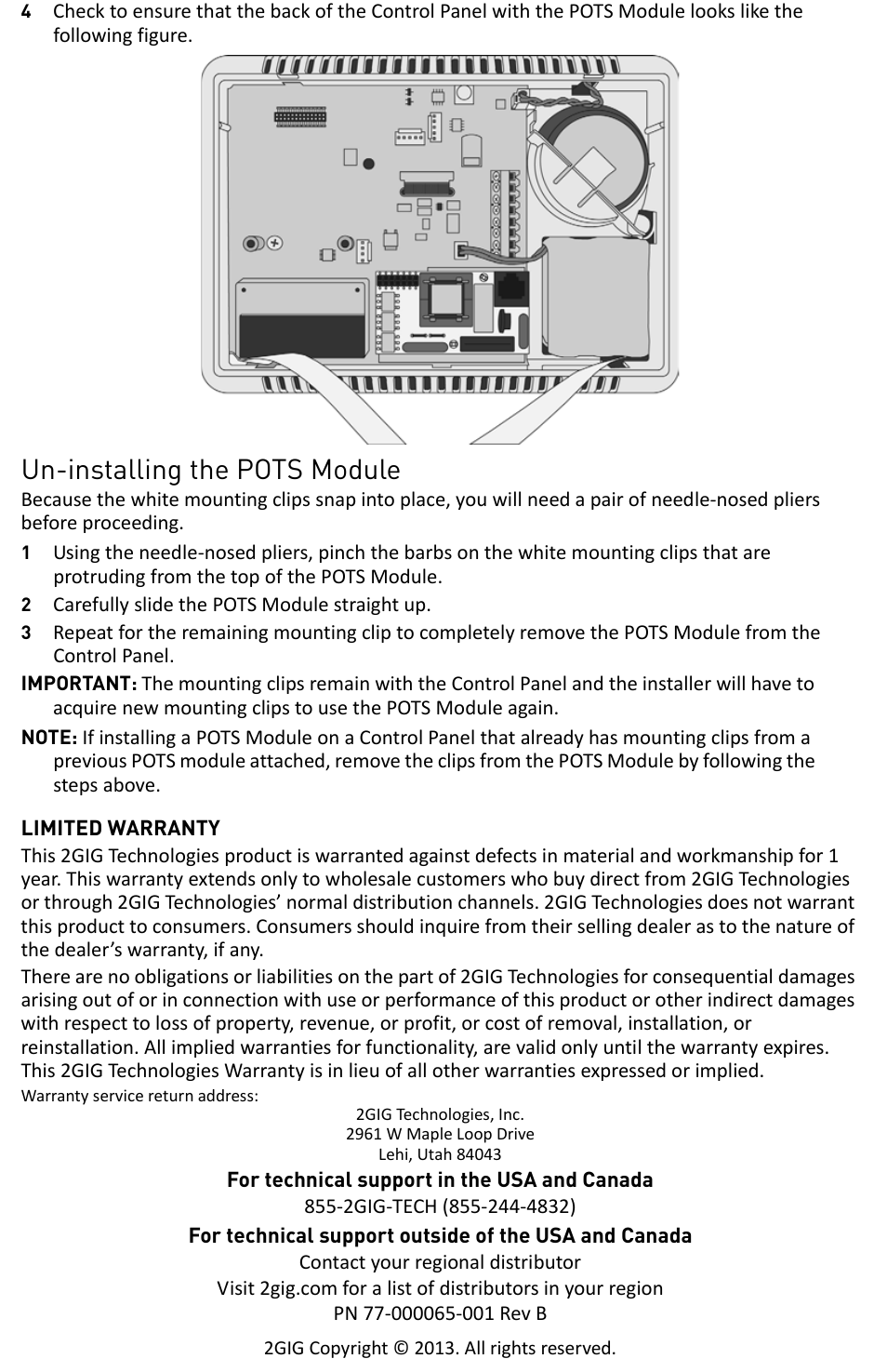 Un-installing the pots module | 2GIG POTS MODULE User Manual | Page 2 / 2