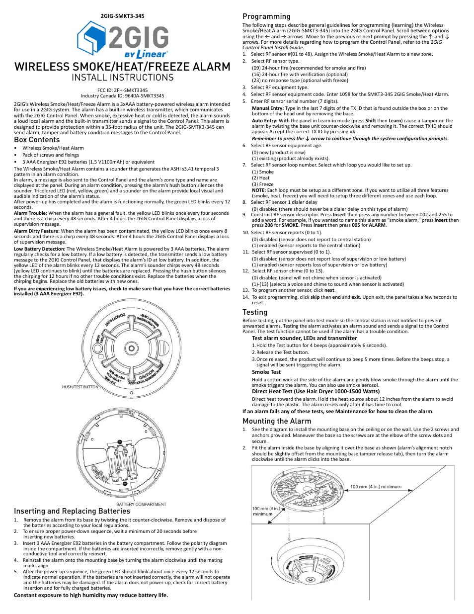 2GIG SMTK3_345 User Manual | 2 pages