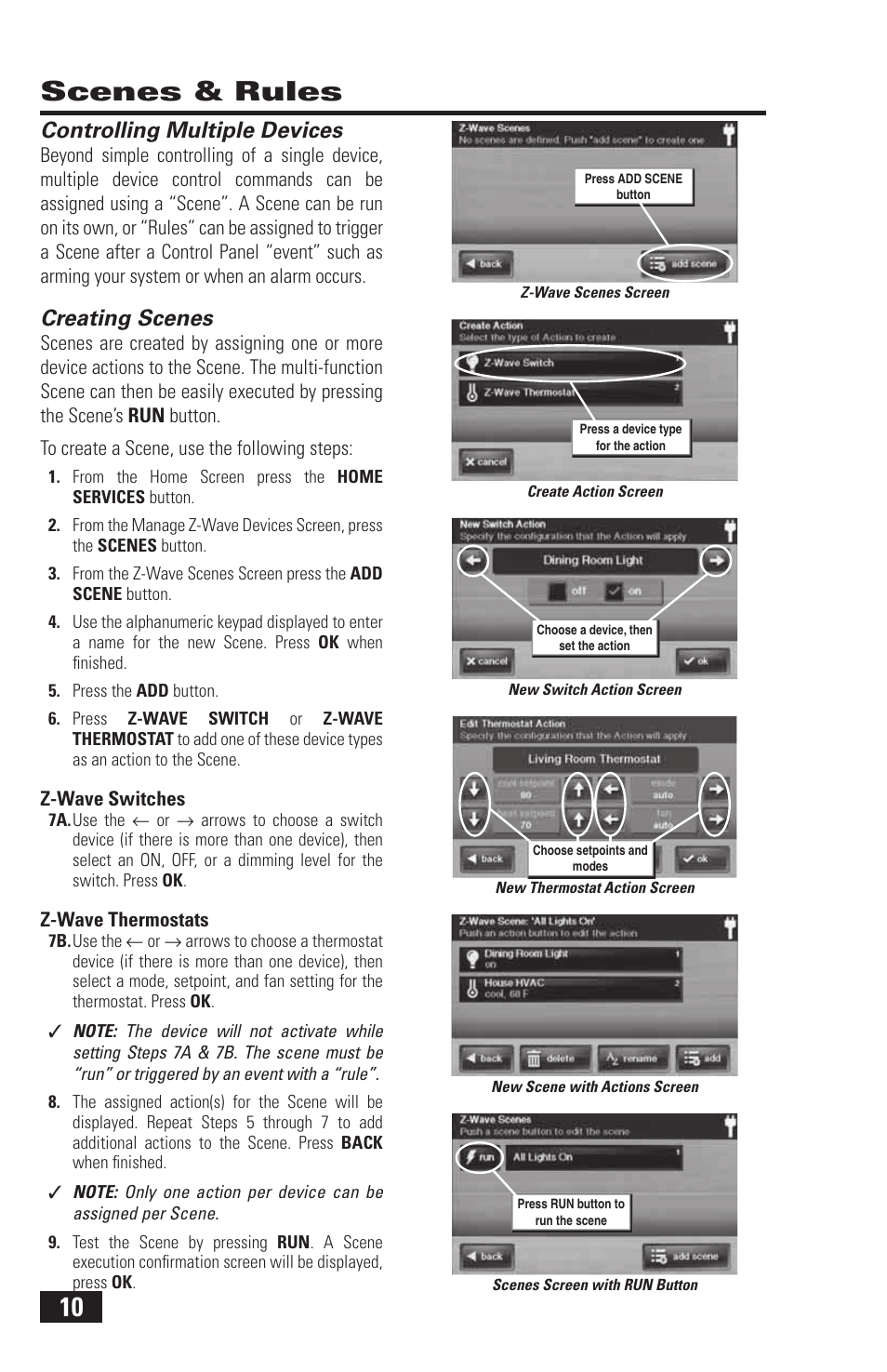 10 scenes & rules, Controlling multiple devices, Creating scenes | 2GIG Z-Wave User Manual | Page 12 / 24