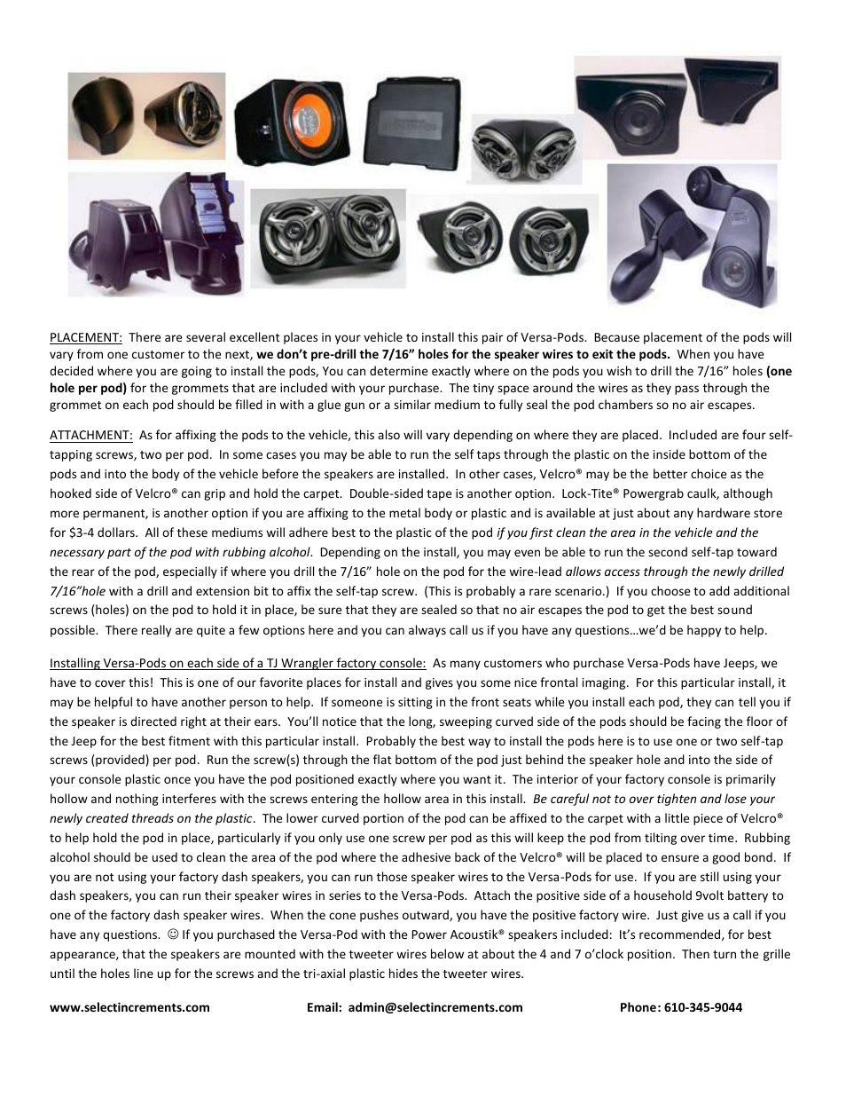 Select Increments Versa-Pods User Manual | 1 page