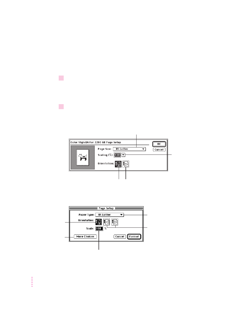 Defining the page setup | Apple Color StyleWriter 2200 User Manual | Page 127 / 146