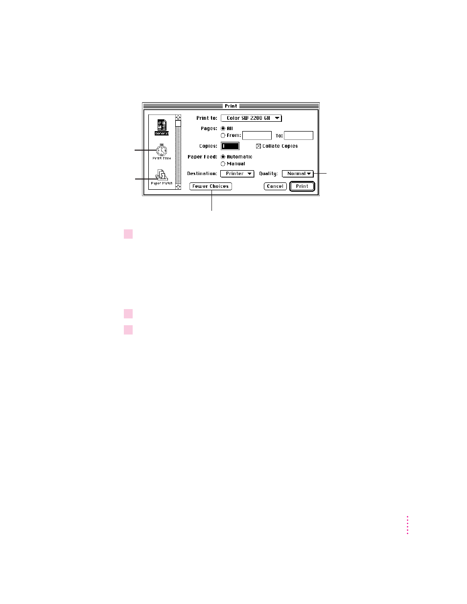 Adjusting quality options | Apple Color StyleWriter 2200 User Manual | Page 130 / 146