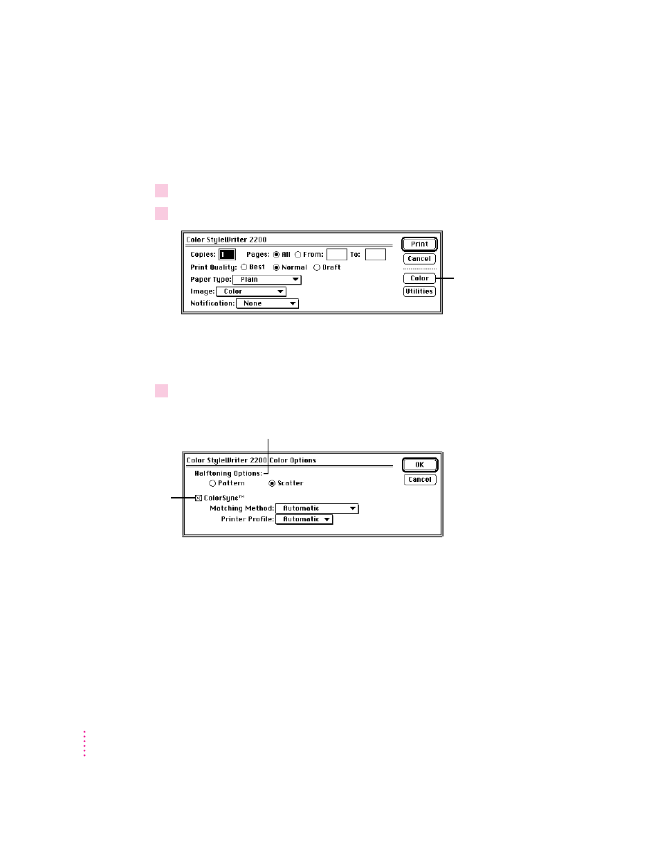 Adjusting color options | Apple Color StyleWriter 2200 User Manual | Page 43 / 146