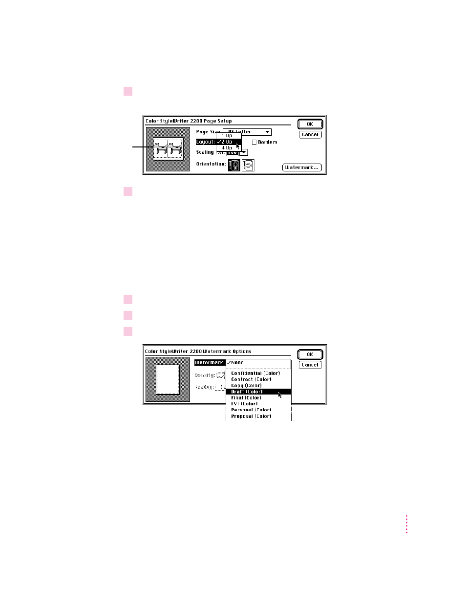Printing a watermark on each page of your document | Apple Color StyleWriter 2200 User Manual | Page 46 / 146
