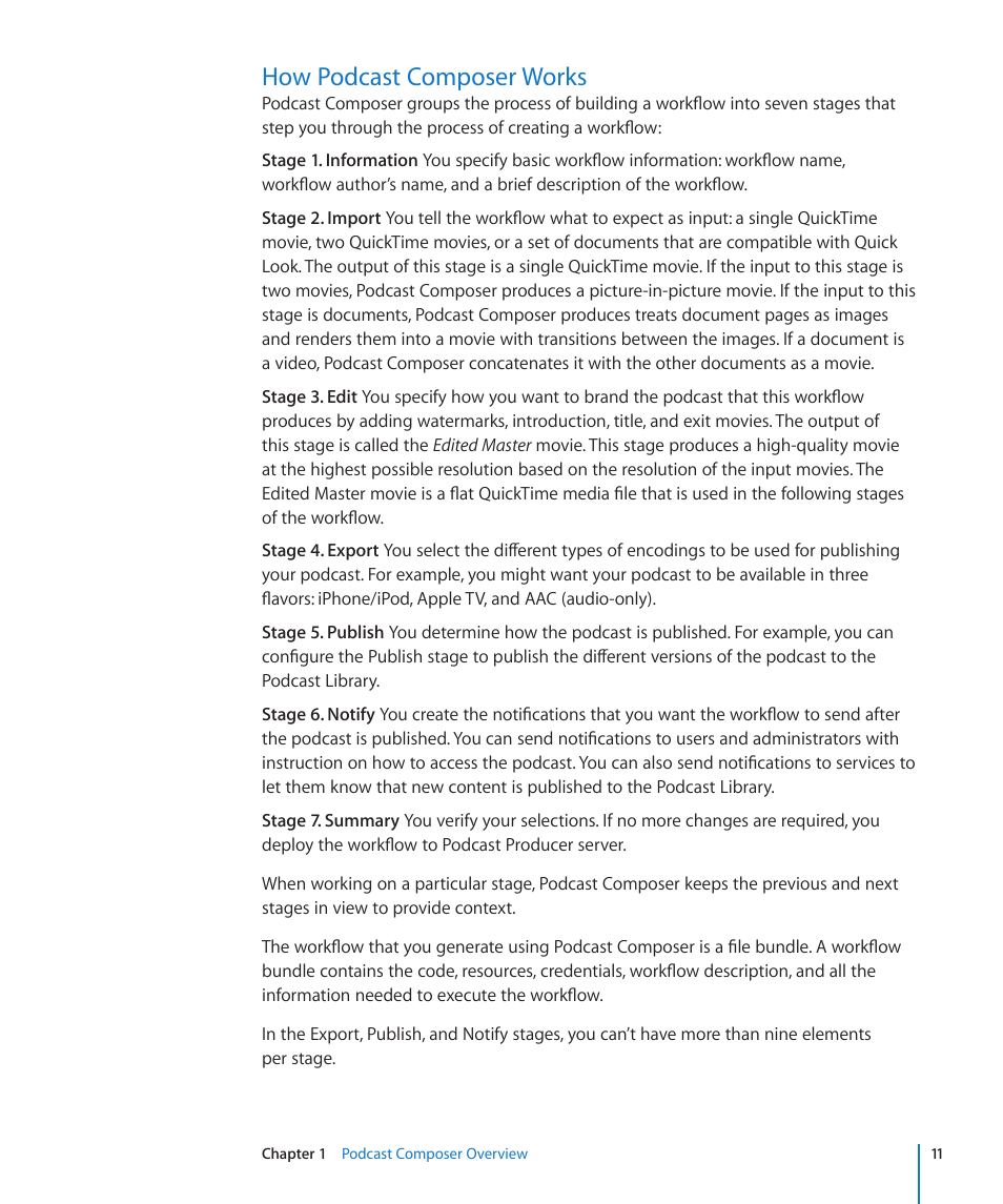 How podcast composer works | Apple Mac OS X Server v10.6 User Manual | Page 11 / 76